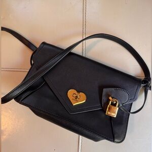MOSCHINO Black and Gold Leather Crossbody